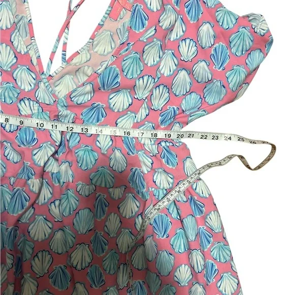 Simply Southern Pink and Blue Shell Swim Coverup Sz small back tie tassels - Picture 6 of 8